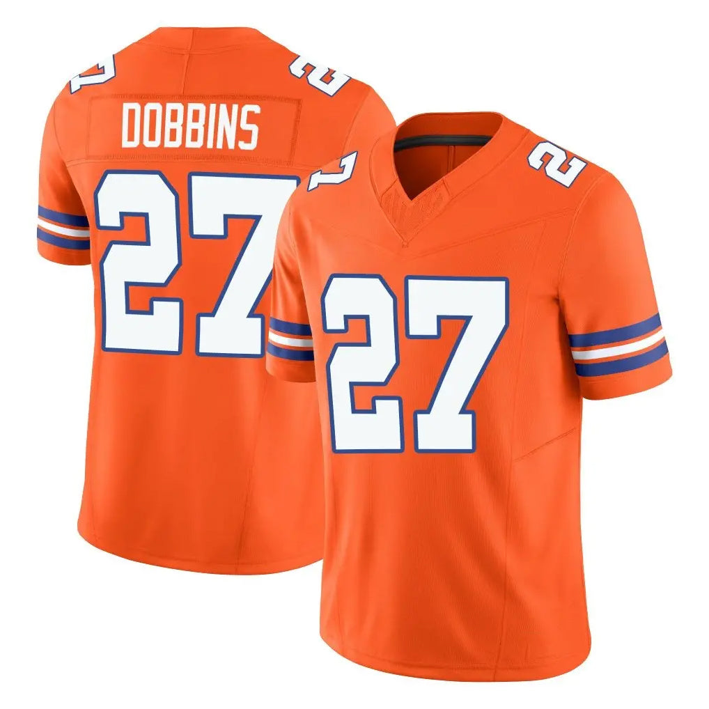Tlead D.Broncos #27 J.K. Dobbins Player Orange Limited Alternate Vapor F.U.S.E. Throwback Game Stitched Jerseys