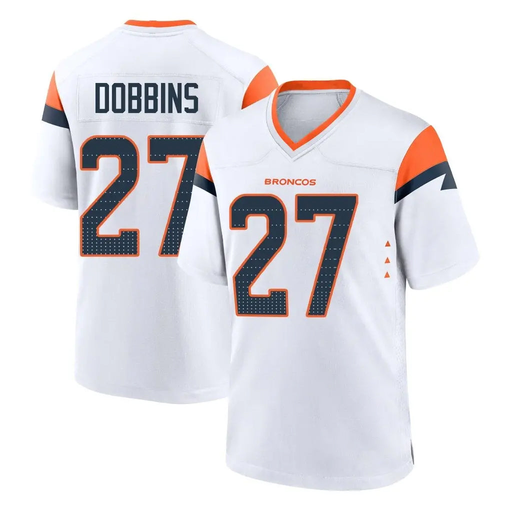 Tlead D.Broncos #27 J.K. Dobbins Player White Home Game Stitched Jerseys