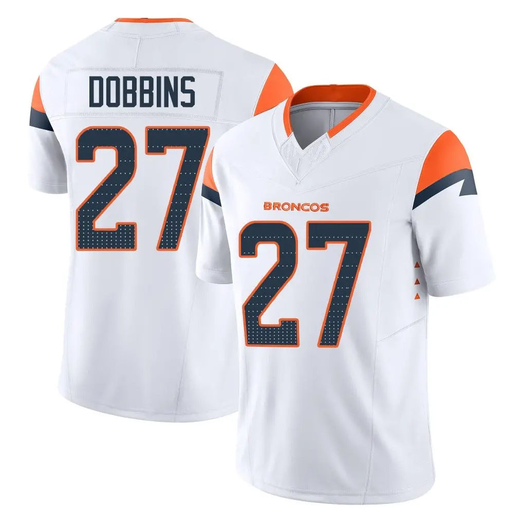 Tlead D.Broncos #27 J.K. Dobbins Player White Limited Vapor F.U.S.E. Home Game Stitched Jerseys