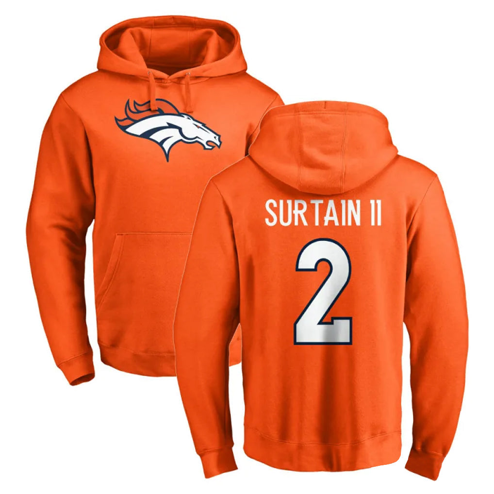 Tlead D.Broncos #2 Pat Surtain II Player Orange Pullover Hoodie Limited Stitched Jerseys