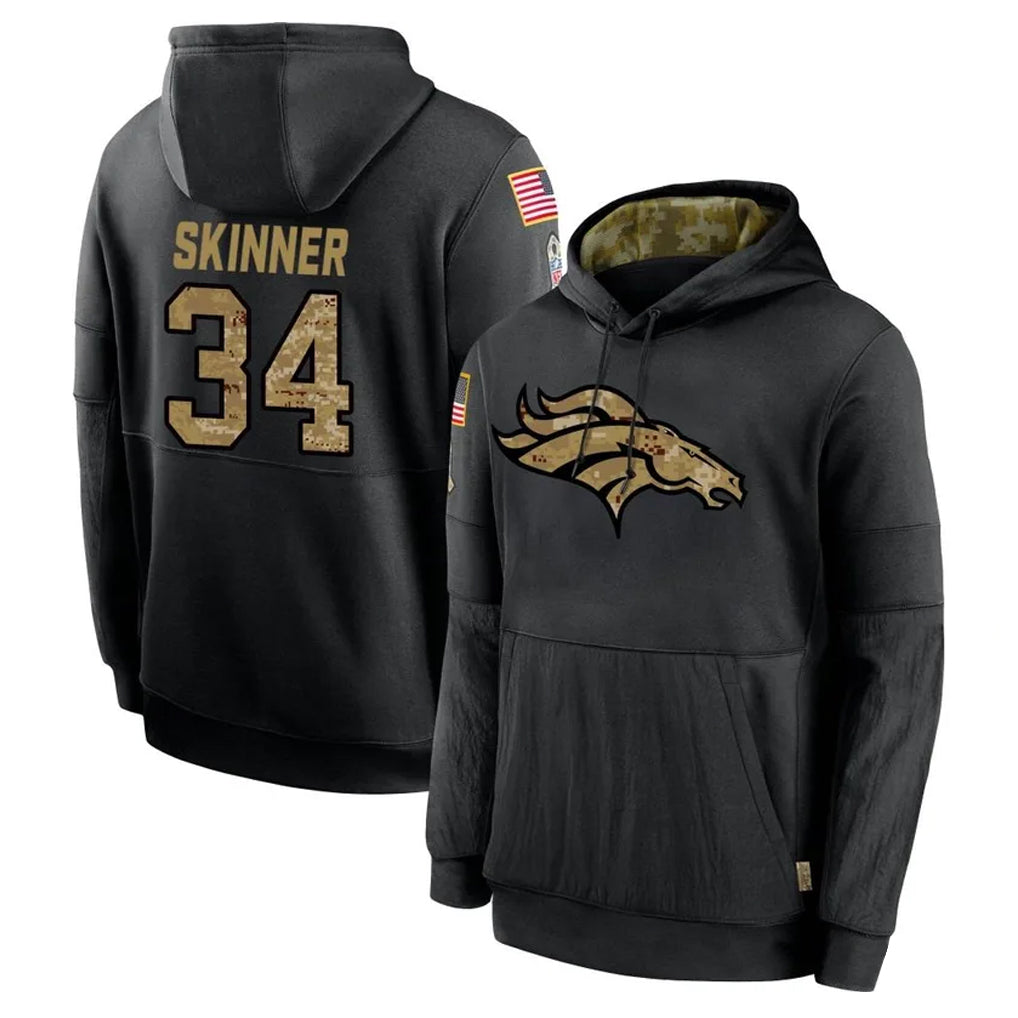 Tlead D.Broncos #34 JL Skinner Player Black Salute to Service Pullover Hoodies Limited Stitched Jerseys
