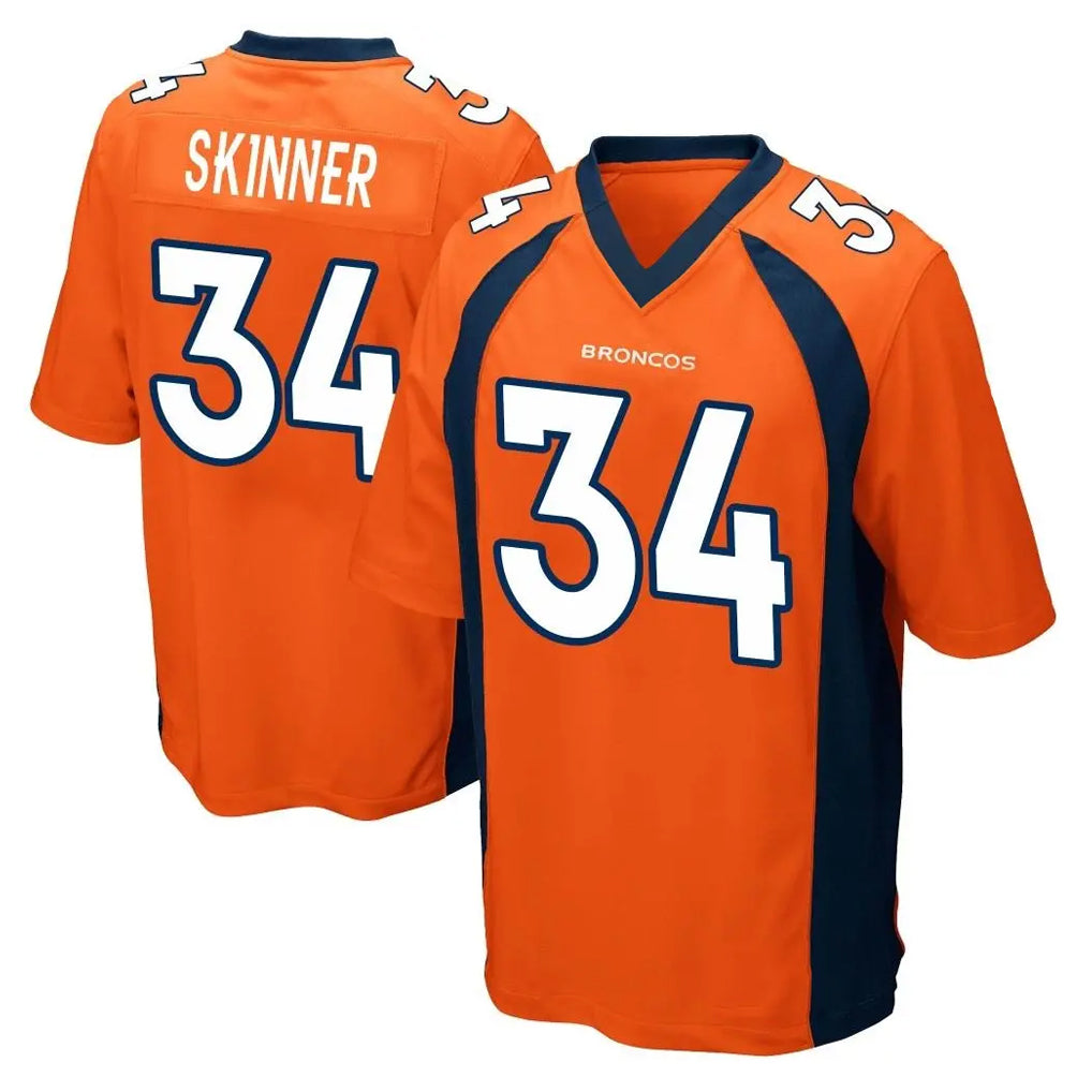 Tlead D.Broncos #34 JL Skinner Player Orange Color Home Game Stitched Jerseys