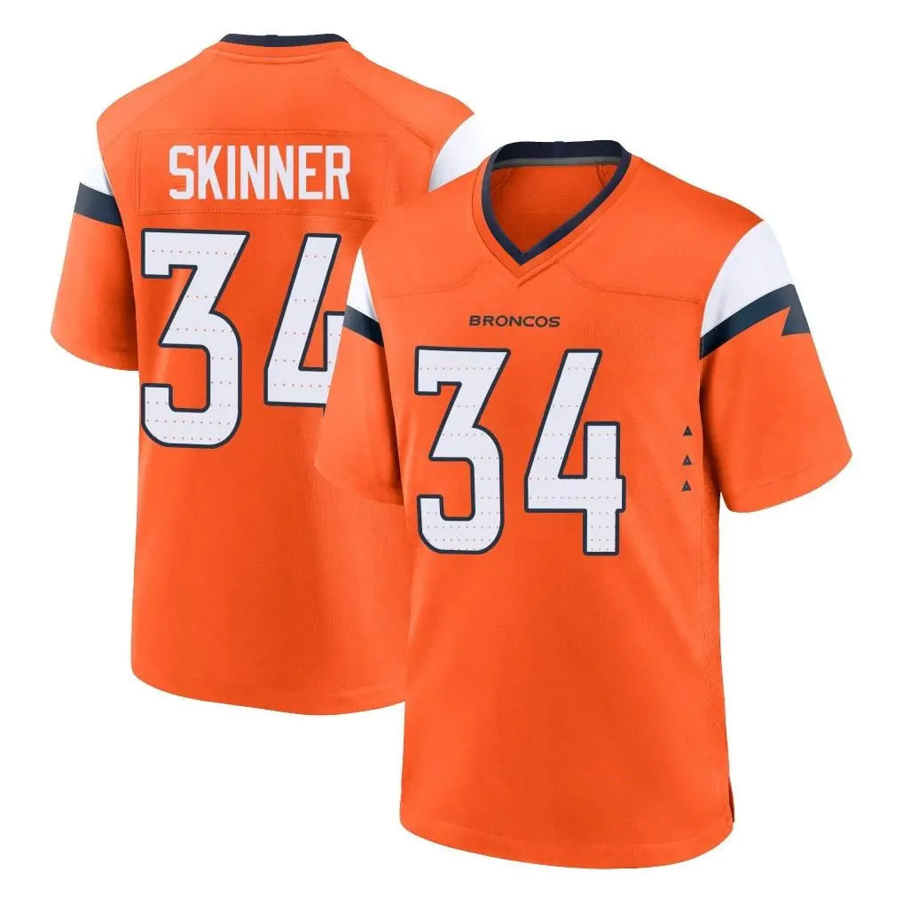 Tlead D.Broncos #34 JL Skinner Player Orange Home Game Stitched Jerseys
