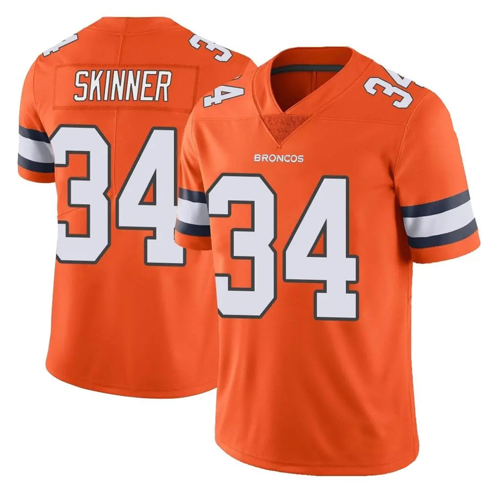 Tlead D.Broncos #34 JL Skinner Player Orange Vapor Untouchable Limited Home Game Stitched Jerseys