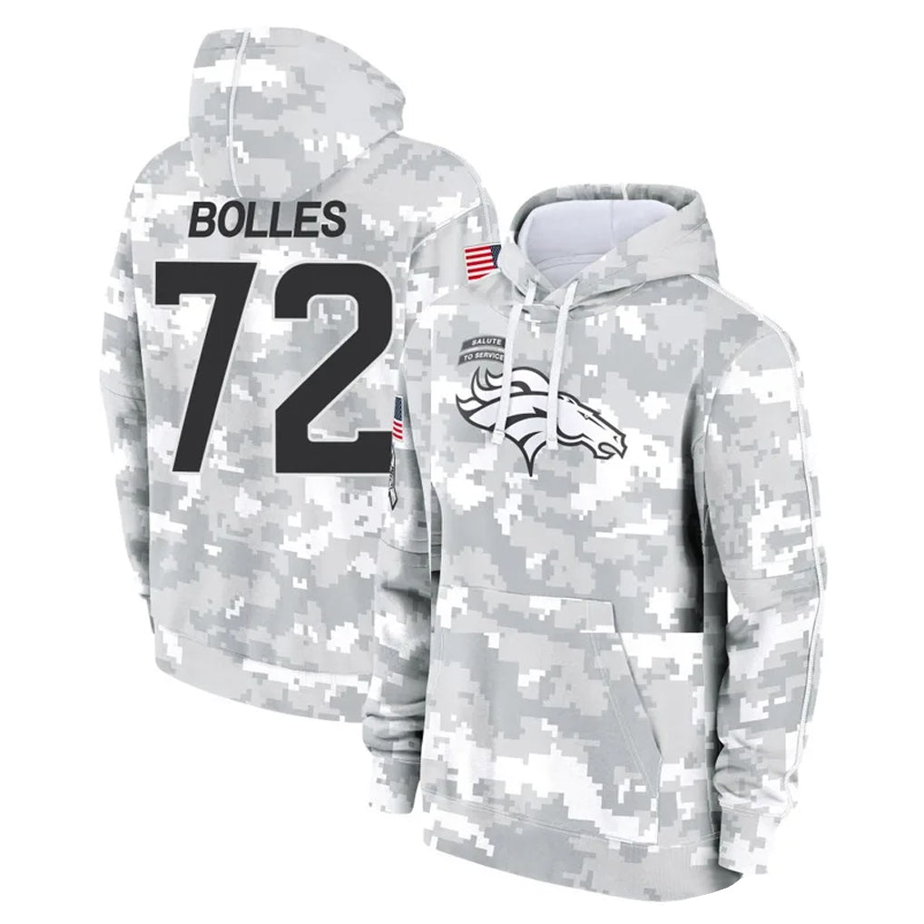 Tlead D.Broncos #72 Garett Bolles Player Arctic Camo Salute to Service Hoodies Limited Game Stitched Jerseys
