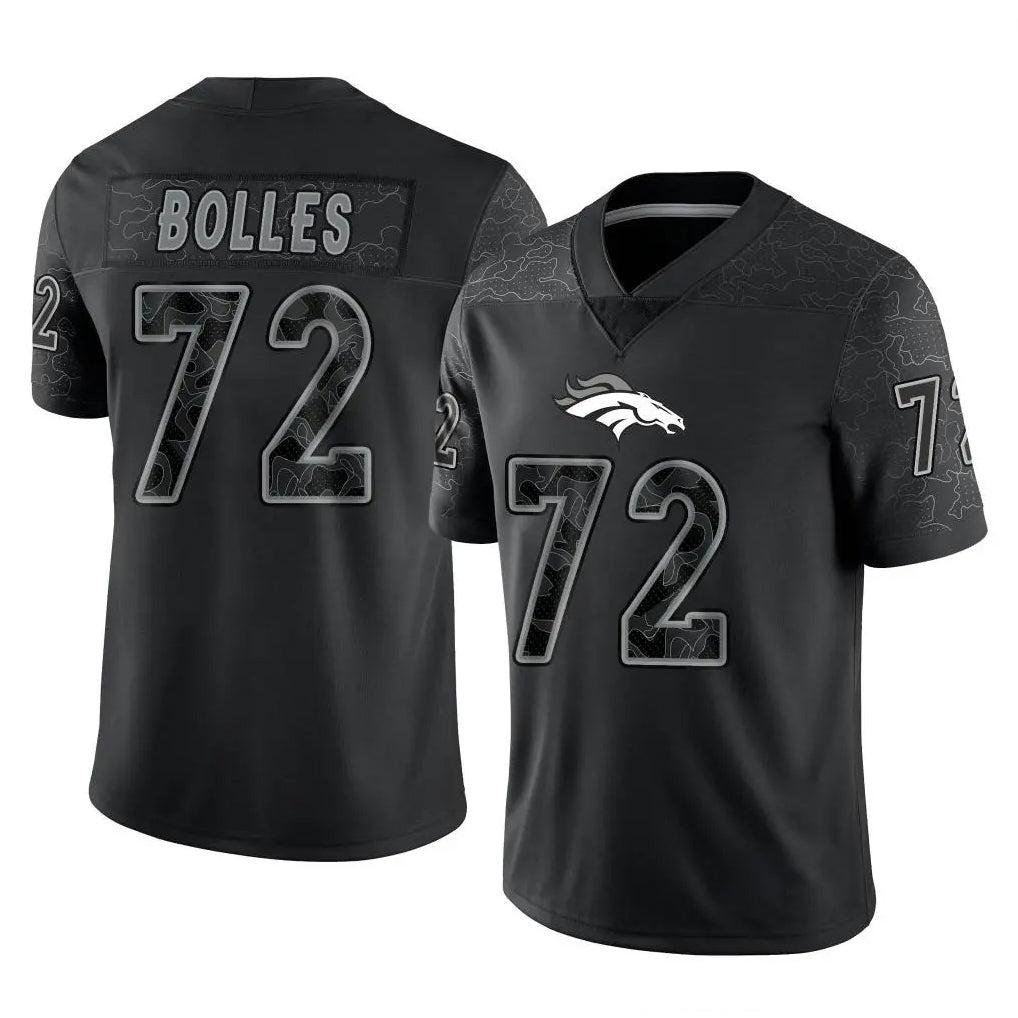 Tlead D.Broncos #72 Garett Bolles Player Black Reflective Limited Stitched Jerseys