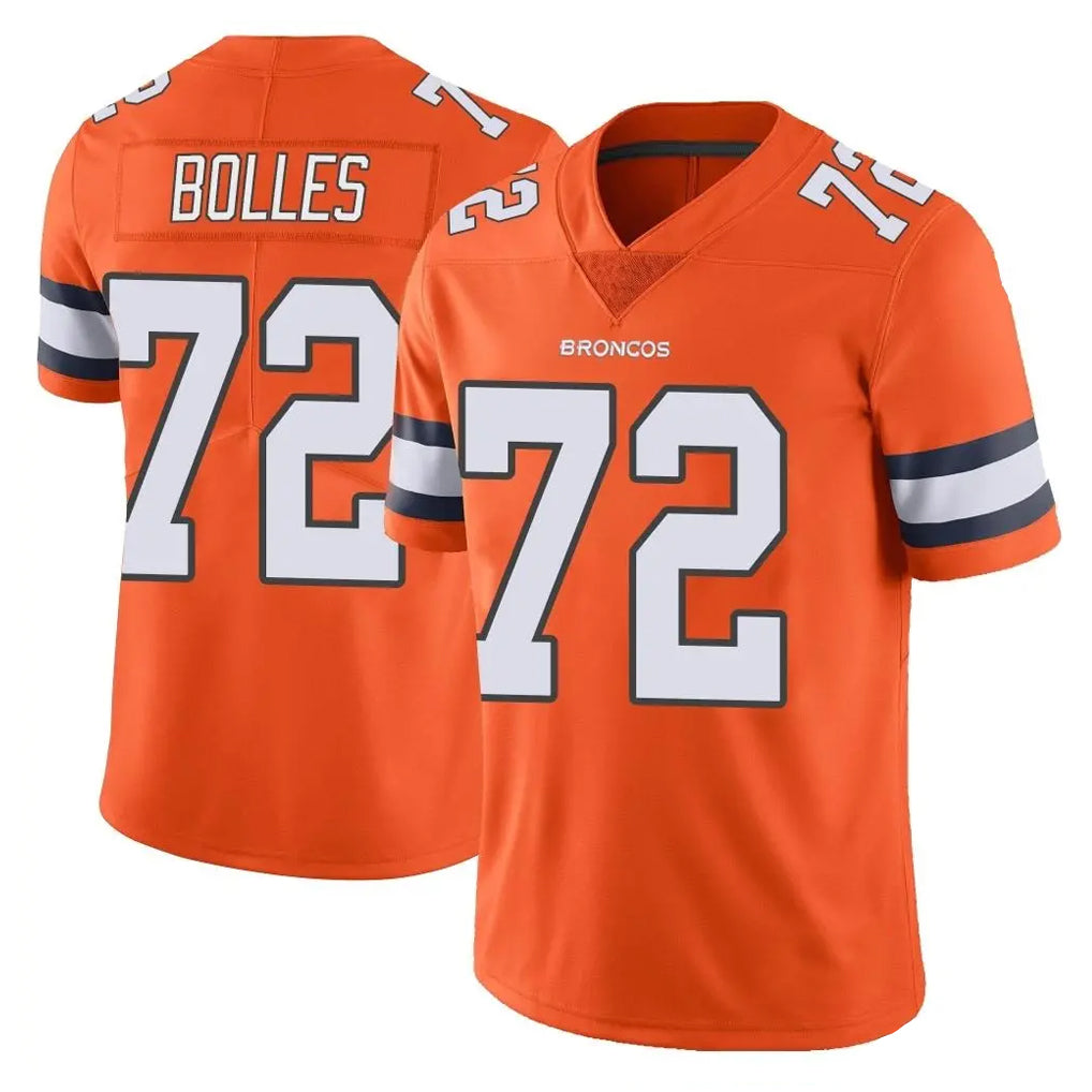 Tlead D.Broncos #72 Garett Bolles Player Orange Vapor Untouchable Limited Home Game Stitched Jerseys