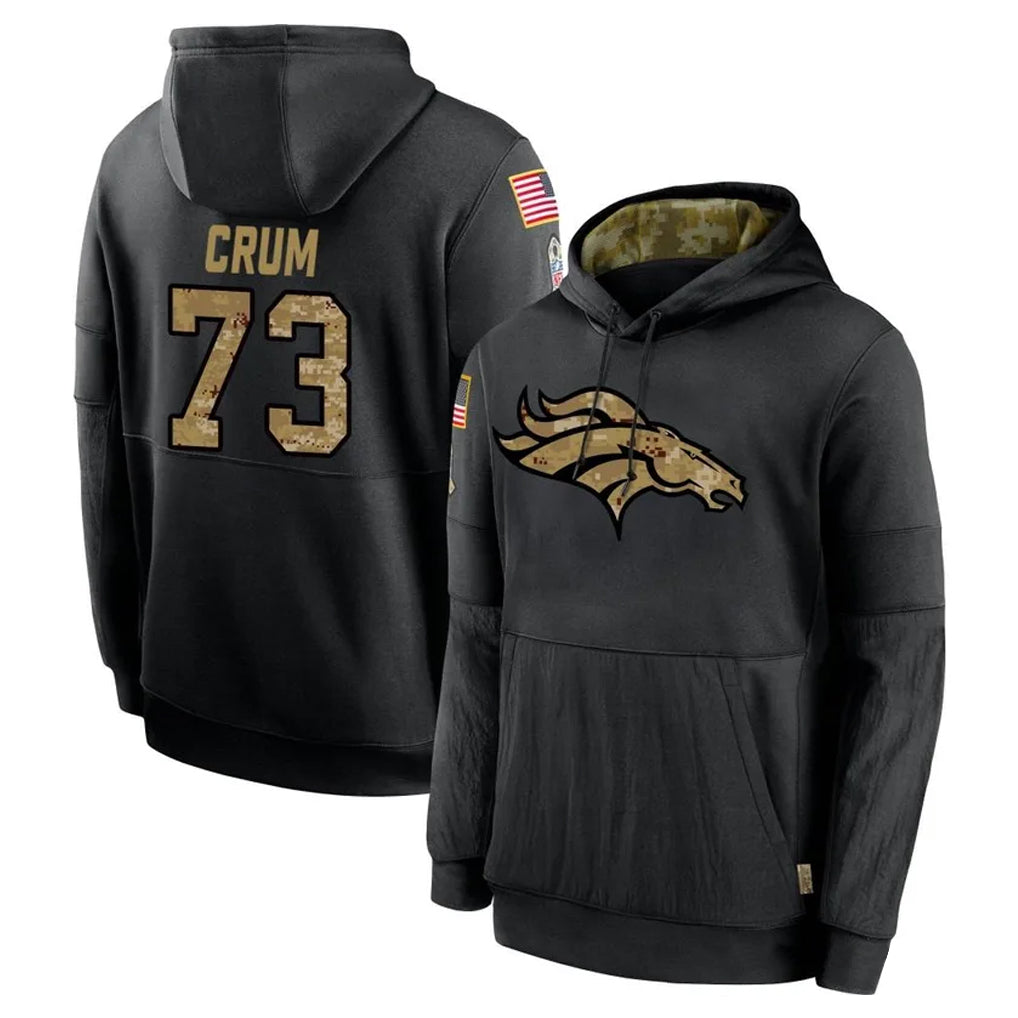 Tlead D.Broncos #73 Frank Crum Player Black Salute to Service Pullover Hoodies Limited Stitched Jerseys