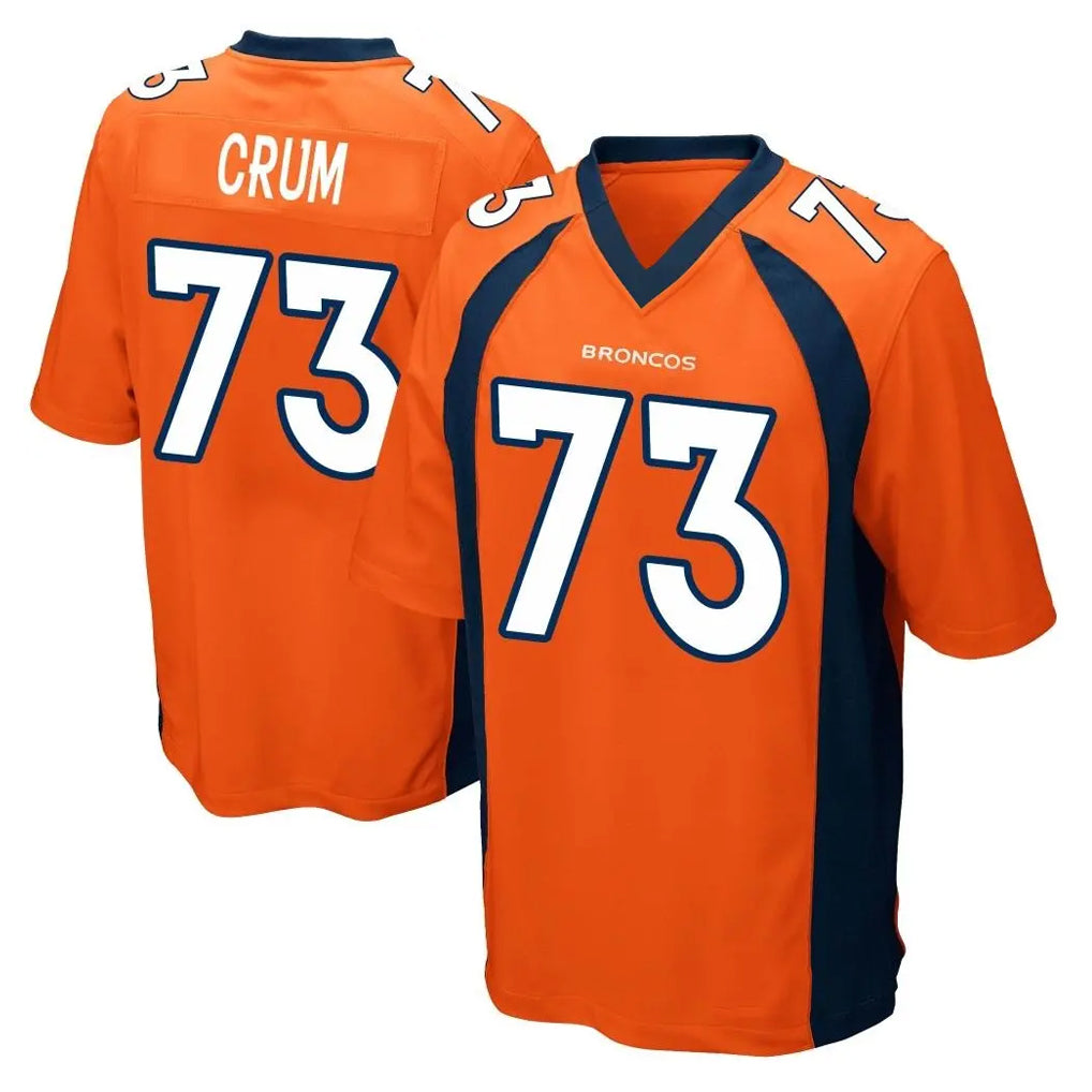 Tlead D.Broncos #73 Frank Crum Player Orange Color Home Game Stitched Jerseys