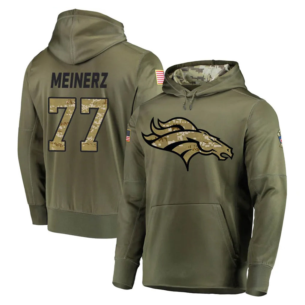 Tlead D.Broncos #77 Quinn Meinerz Player Olive Salute to Service Pullover Hoodies Home Game Stitched Jerseys