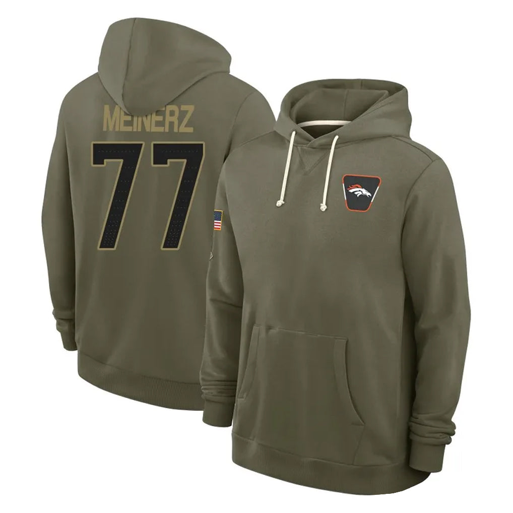 Tlead D.Broncos #77 Quinn Meinerz Player Olive Salute to Service Pullover Hoodies Limited Stitched Jerseys