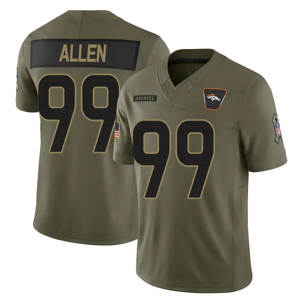 Tlead D.Broncos #99 Zach Allen Player Olive 2025 Salute To Service Limited Home Game Stitched Jerseys