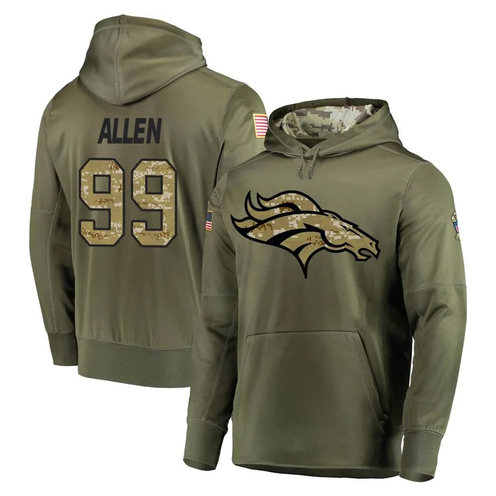 Tlead D.Broncos #99 Zach Allen Player Olive Salute to Service Pullover Hoodies Home Game Stitched Jerseys
