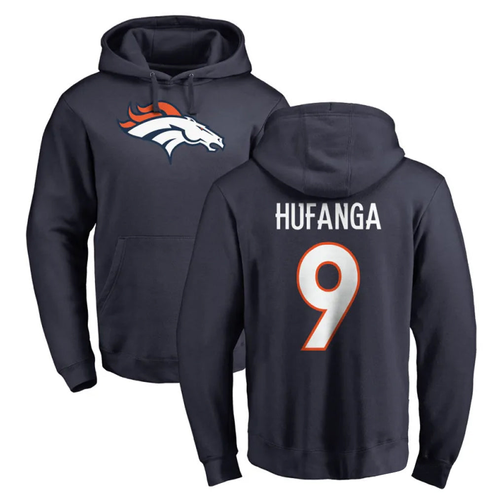 Tlead D.Broncos #9 Talanoa Hufanga Player Navy Pullover Hoodie Limited Stitched Jerseys