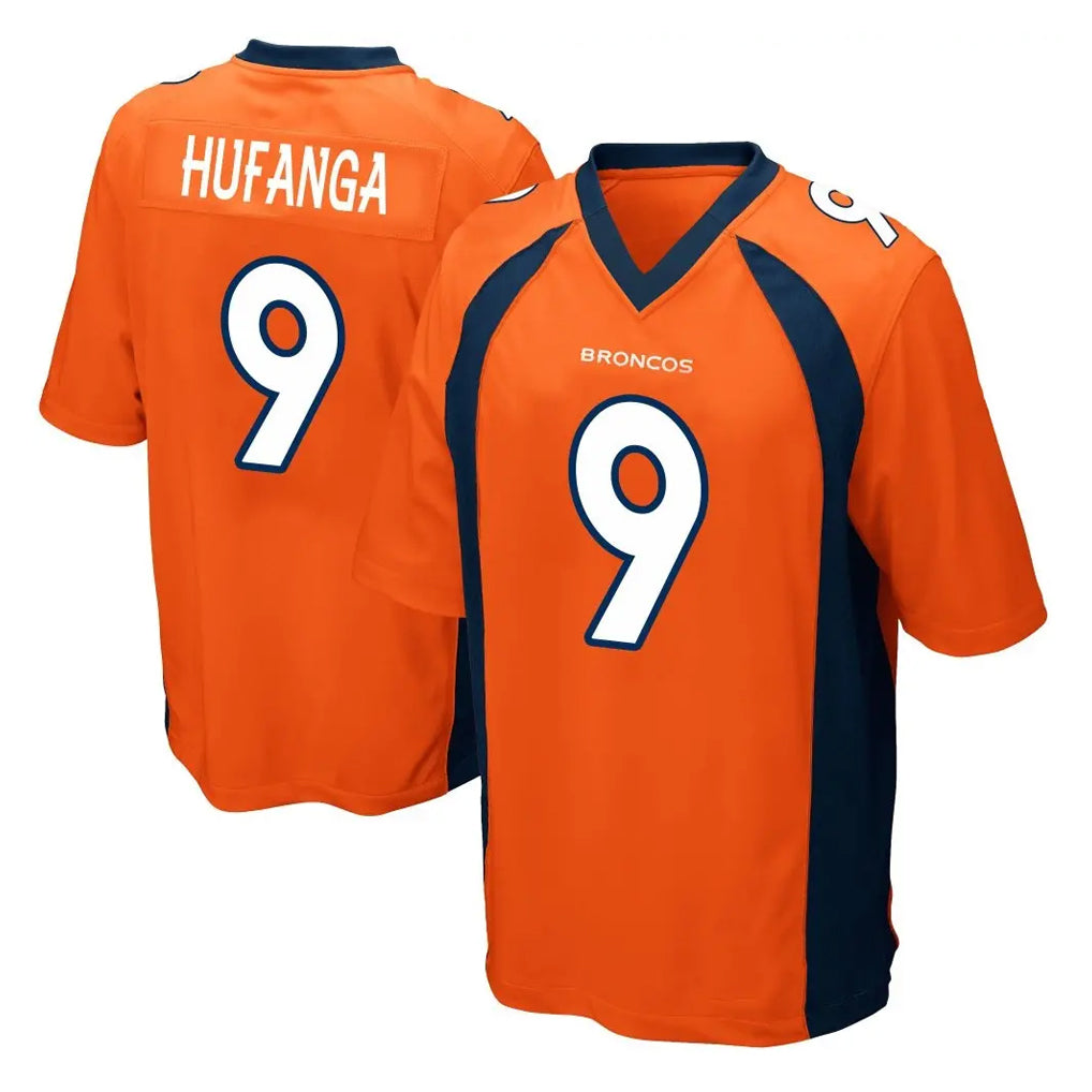Tlead D.Broncos #9 Talanoa Hufanga Player Orange Color Home Game Stitched Jerseys