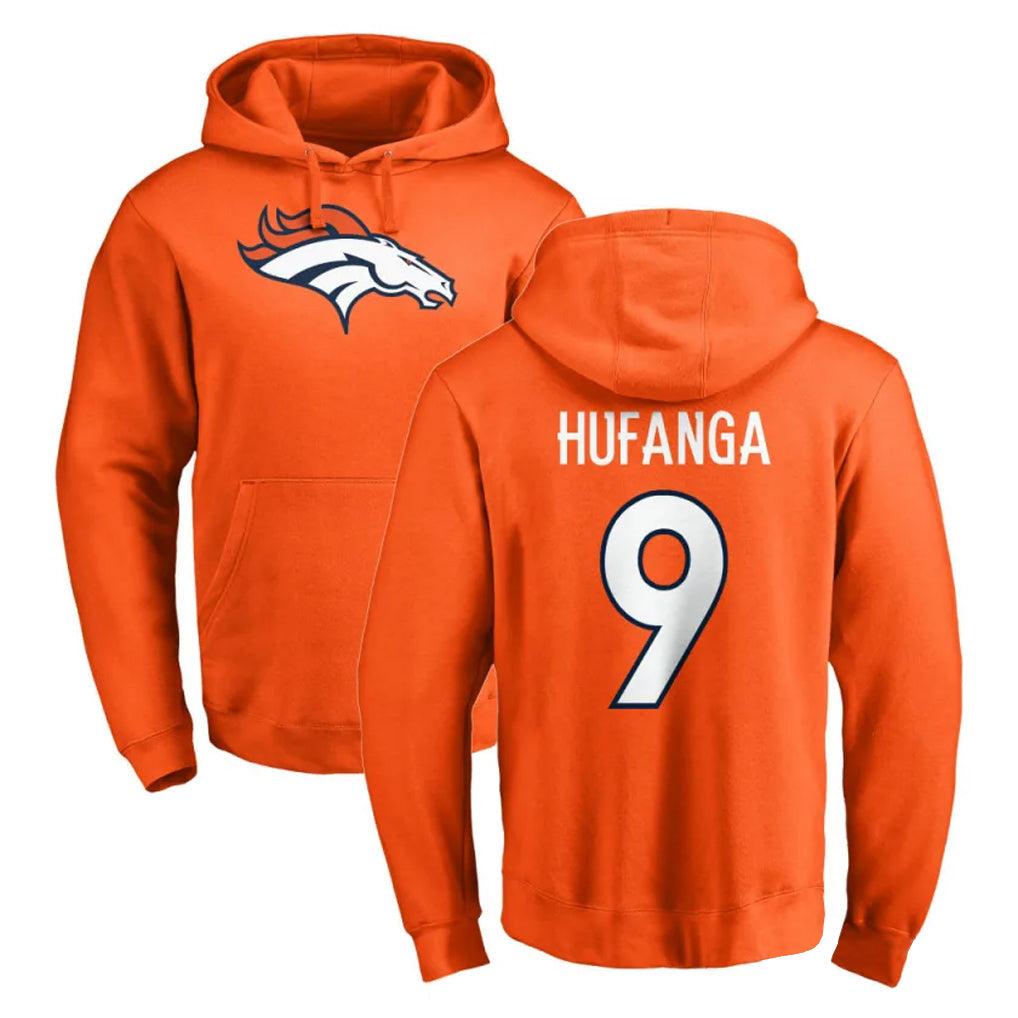 Tlead D.Broncos #9 Talanoa Hufanga Player Orange Pullover Hoodie Limited Stitched Jerseys
