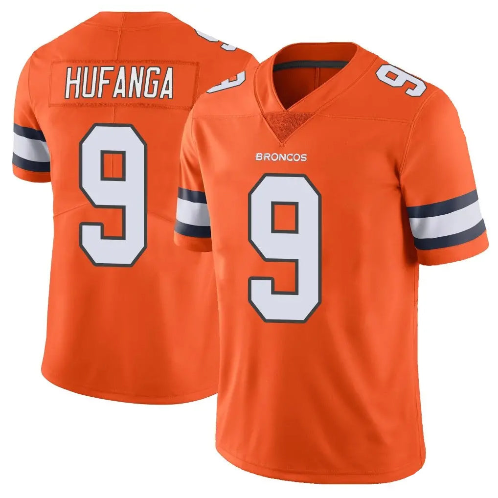 Tlead D.Broncos #9 Talanoa Hufanga Player Orange Vapor Untouchable Limited Home Game Stitched Jerseys