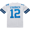 Tlead D.Cowboys 1975 #12 Roger Staubach Mitchell & Ness White Authentic Throwback Retired Player Stitched Puhic  Jersey