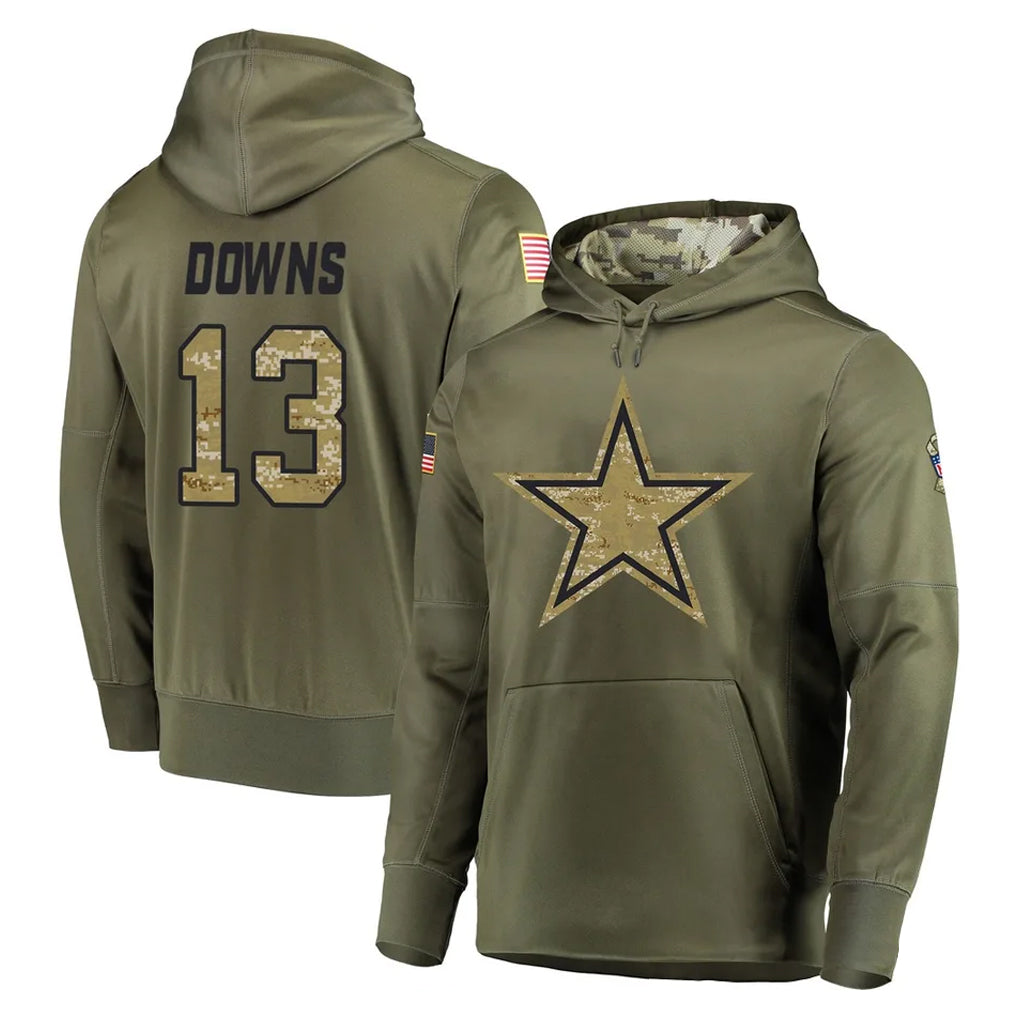 Tlead D.Cowboys #13 Caleb Downs Player Olive Salute to Service Pullover Hoodies Home Game Stitched Jerseys