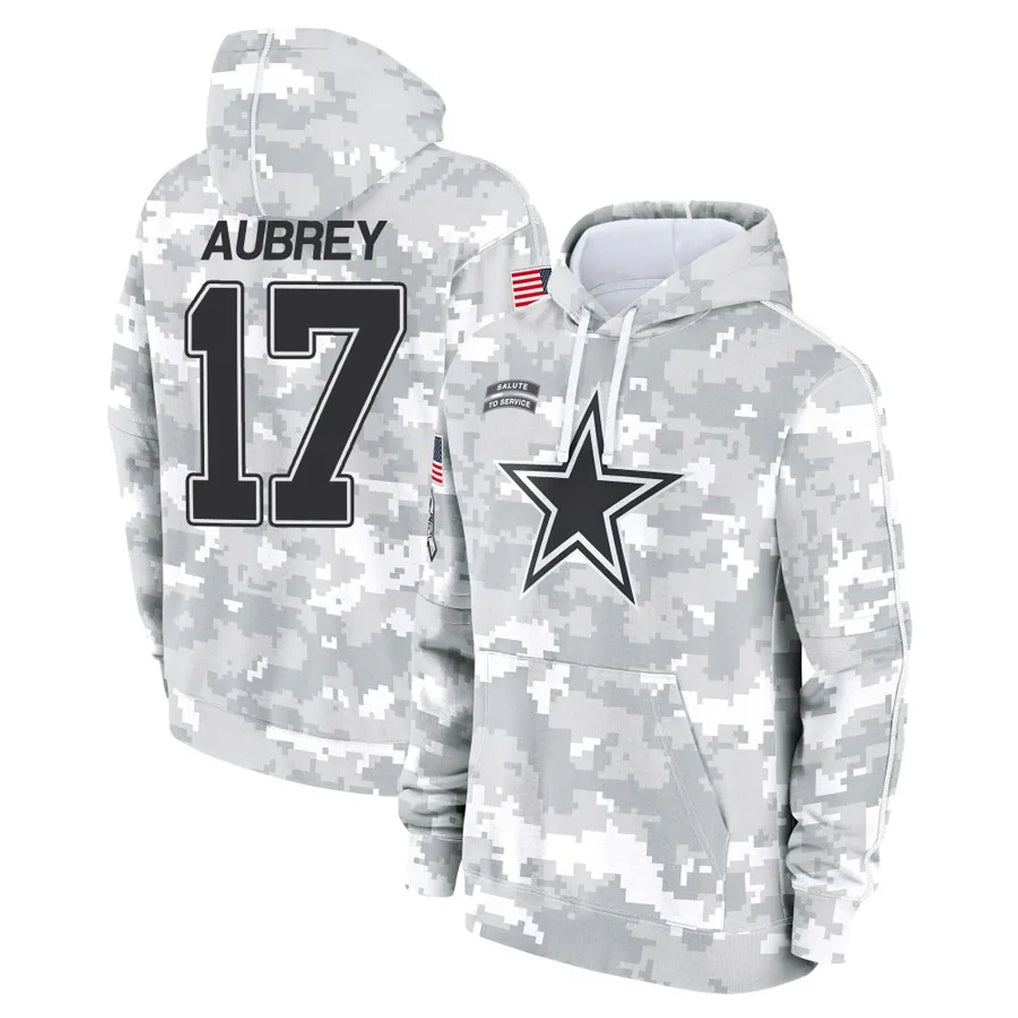 Tlead D.Cowboys #17 Brandon Aubrey Player Arctic Camo Salute to Service Hoodies Limited Game Stitched Jerseys