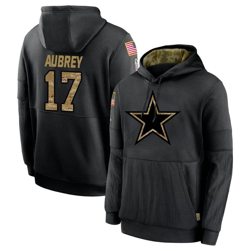 Tlead D.Cowboys #17 Brandon Aubrey Player Black Salute to Service Pullover Hoodies Limited Stitched Jerseys