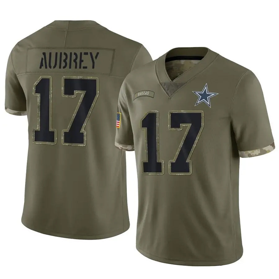 Tlead D.Cowboys #17 Brandon Aubrey Player Salute To Service Olive Stitched Jerseys