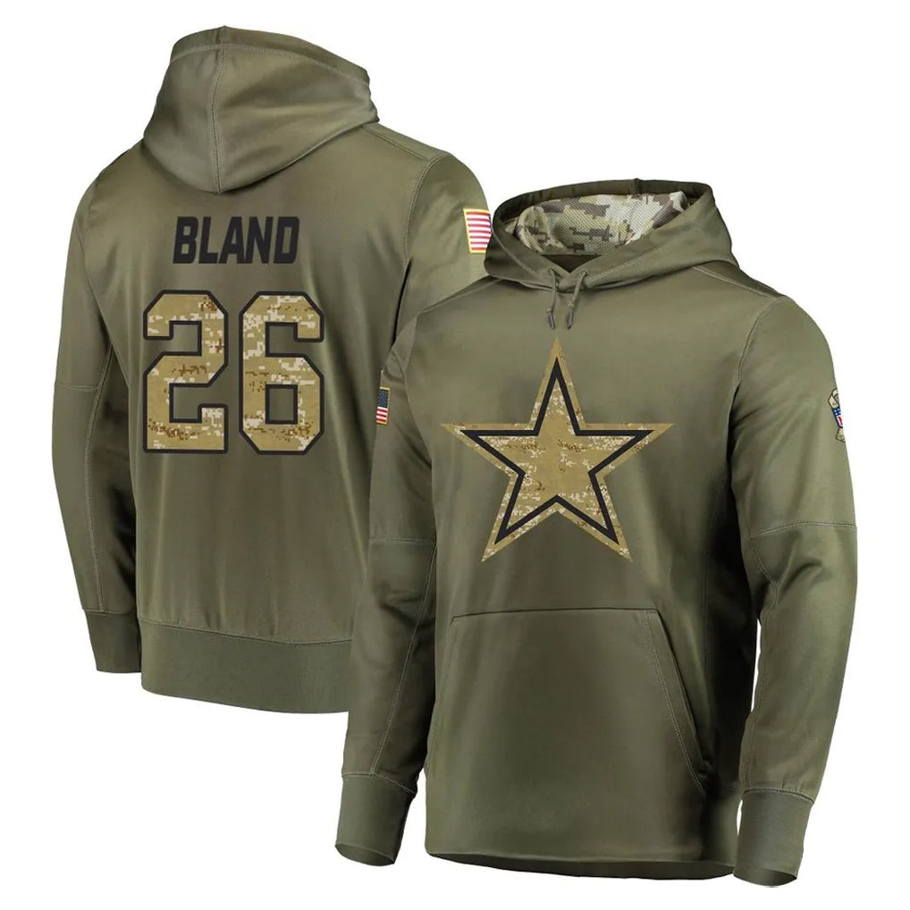 Tlead D.Cowboys #26 DaRon Bland Player Olive Salute to Service Pullover Hoodies Home Game Stitched Jerseys