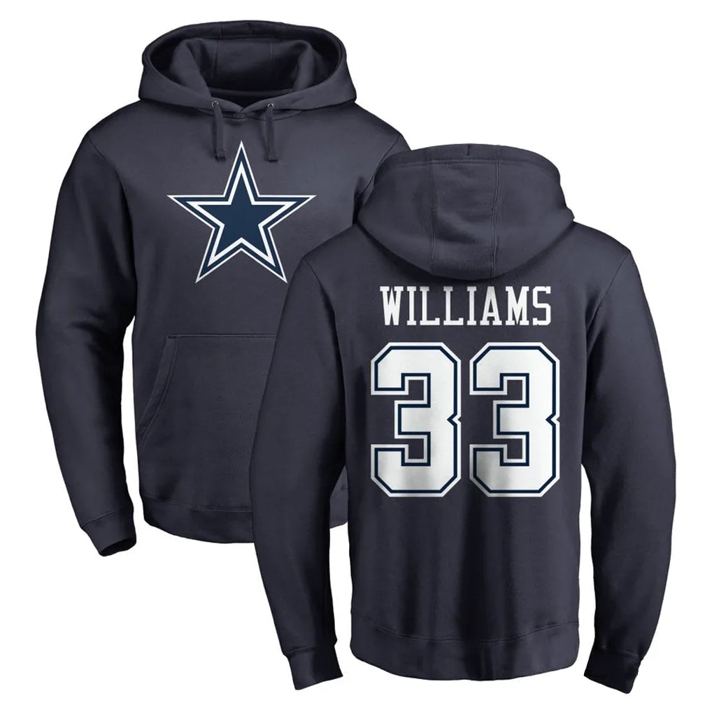 Tlead D.Cowboys #33 Javonte Williams Player Navy Pullover Hoodies Limited Stitched Jerseys