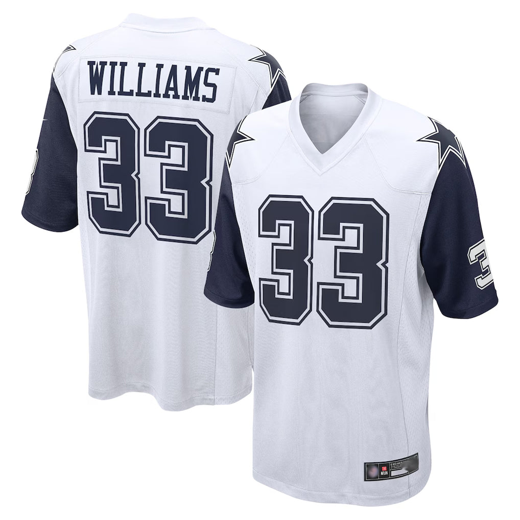 Tlead D.Cowboys #33 Javonte Williams Player White-Navy Home Game Stitched Jerseys