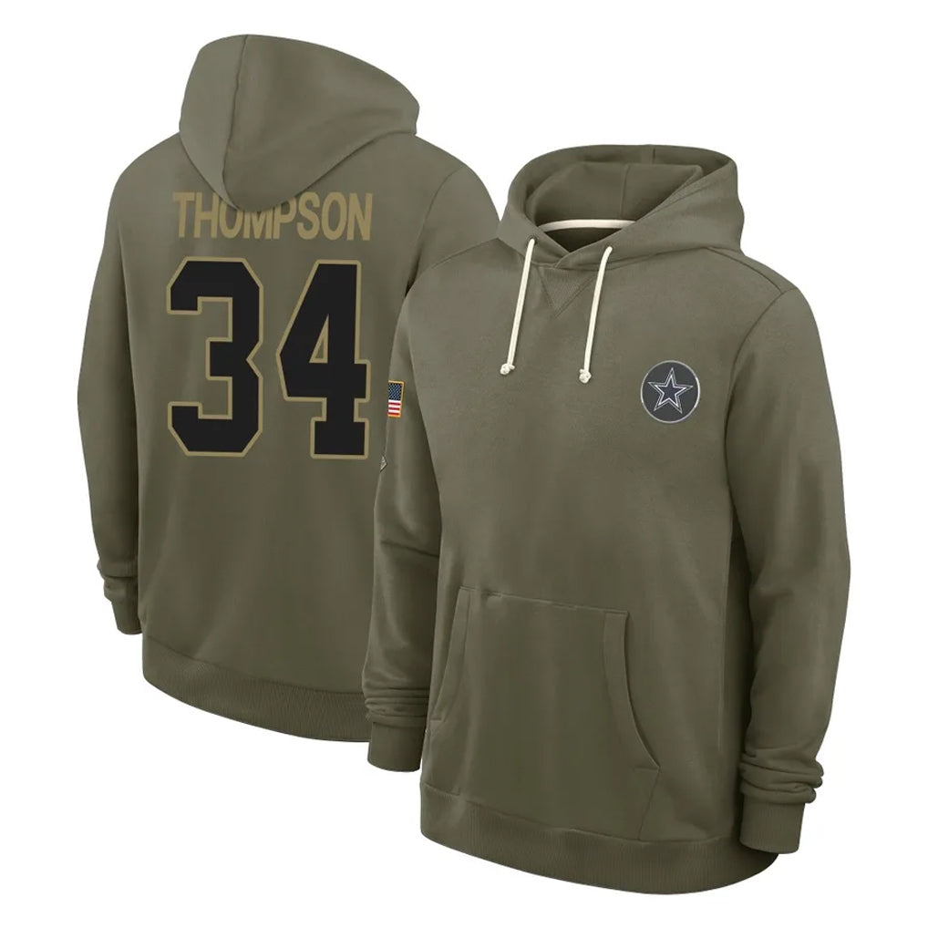 Tlead D.Cowboys #34 Jalen Thompson Player Olive Salute to Service Pullover Hoodies Limited Stitched Jerseys