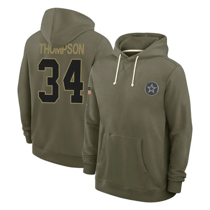 Tlead D.Cowboys #34 Jalen Thompson Player Olive Salute to Service Pullover Hoodies Limited Stitched Jerseys
