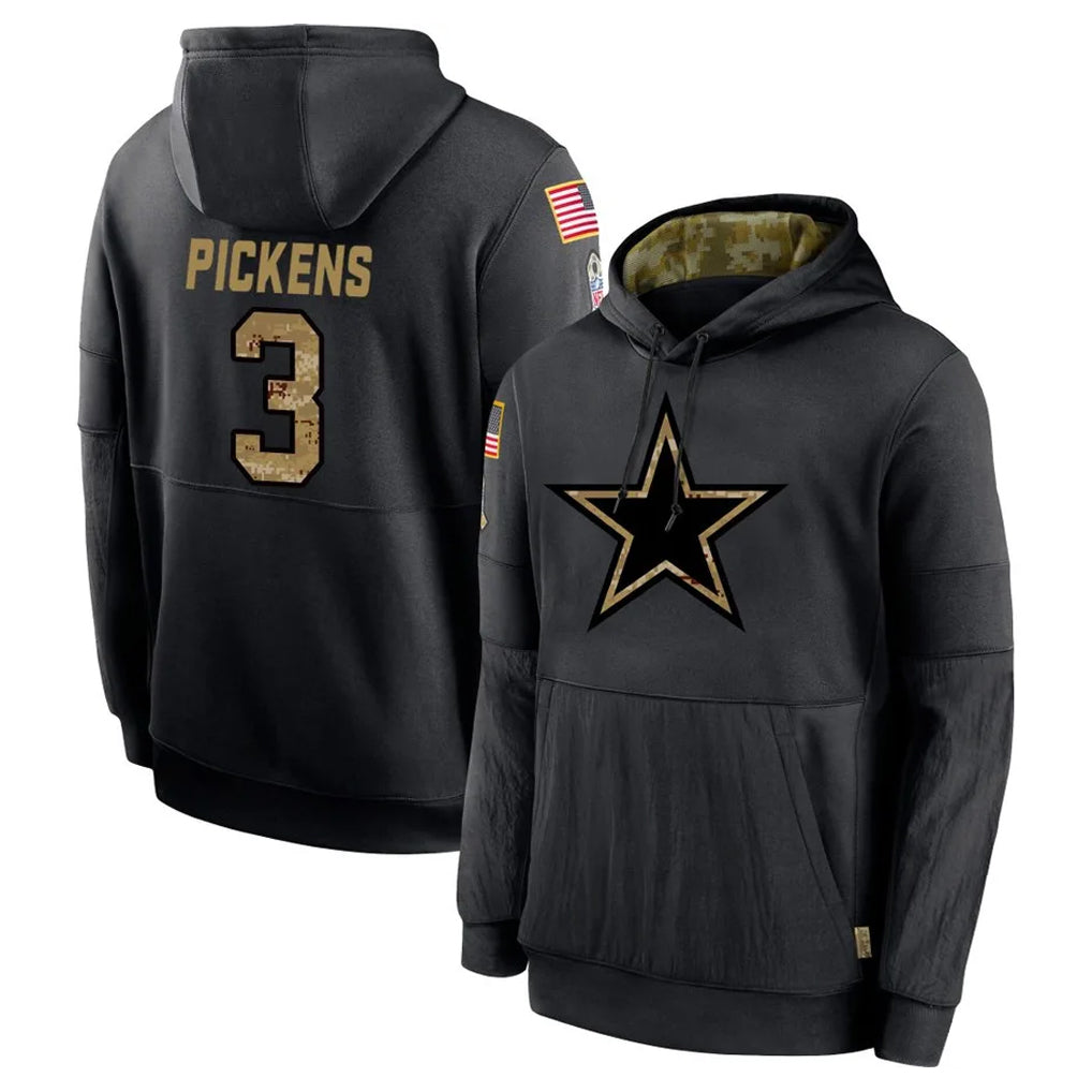 Tlead D.Cowboys #3 George Pickens Player Black Salute to Service Pullover Hoodies Limited Stitched Jerseys