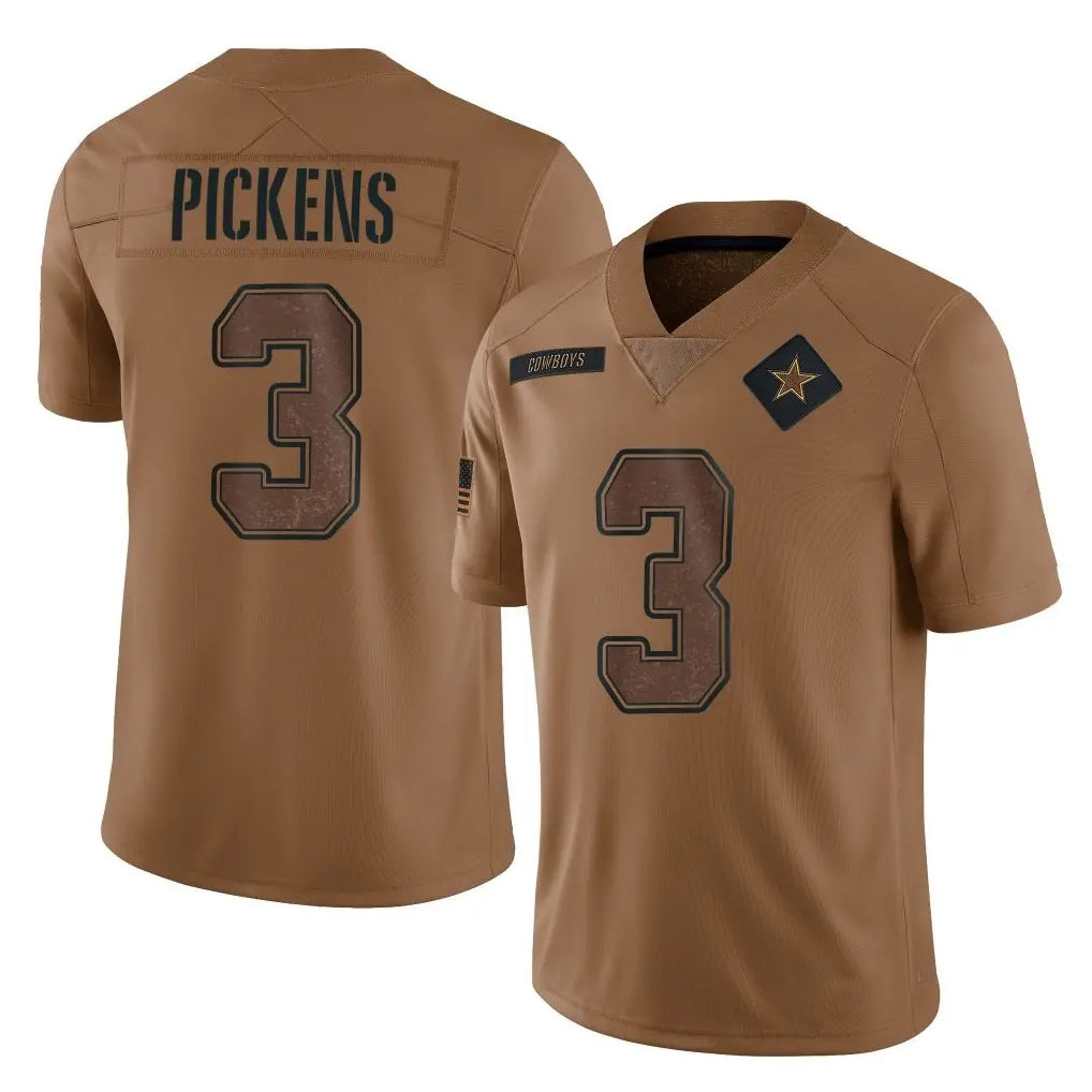 Tlead D.Cowboys #3 George Pickens Player Brown Salute to Service Limited Home Game Stitched Jerseys