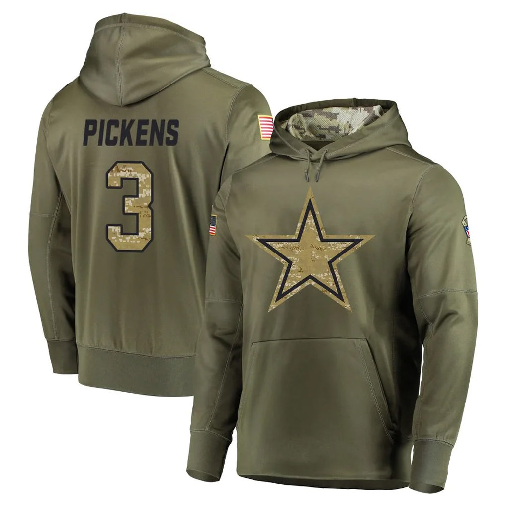 Tlead D.Cowboys #3 George Pickens Player Olive Salute to Service Pullover Hoodies Home Game Stitched Jerseys