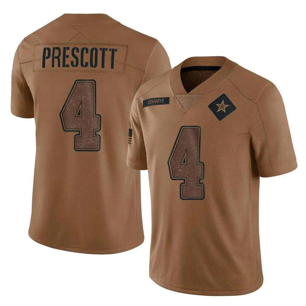 Tlead D.Cowboys #4 Dak Prescott Player Brown Salute to Service Limited Home Game Stitched Jerseys