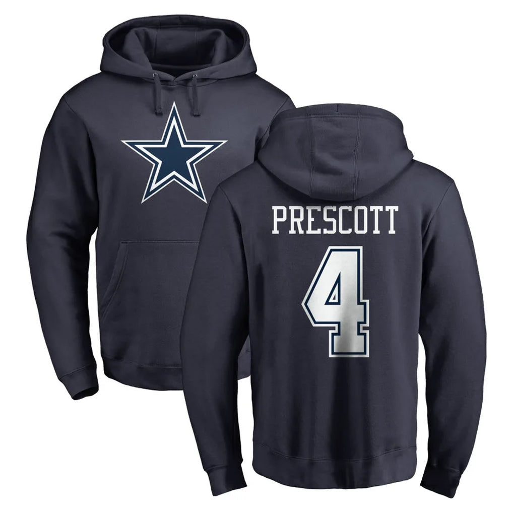 Tlead D.Cowboys #4 Dak Prescott Player Navy Pullover Hoodies Limited Stitched Jerseys