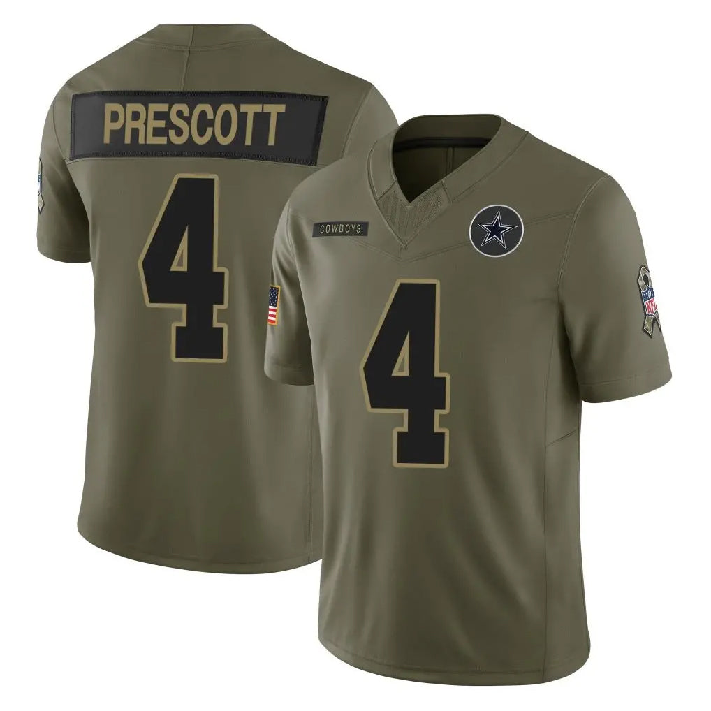Tlead D.Cowboys #4 Dak Prescott Player Olive 2025 Salute to Service Limited Home Game Stitched Jerseys
