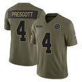 Tlead D.Cowboys #4 Dak Prescott Player Olive 2025 Salute to Service Limited Home Game Stitched Jerseys