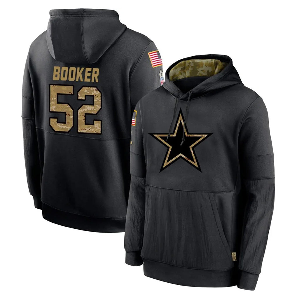 Tlead D.Cowboys #52 Tyler Booker Player Black Salute to Service Pullover Hoodies Limited Stitched Jerseys