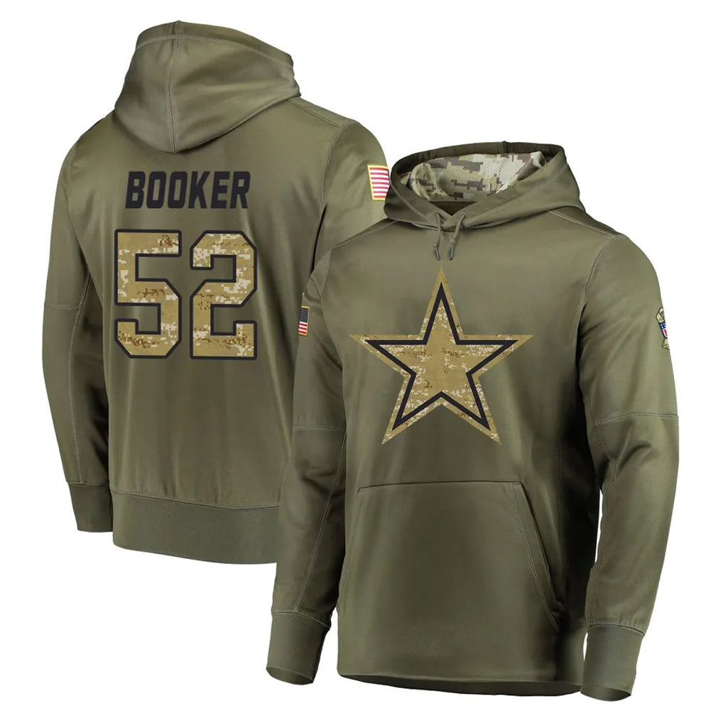 Tlead D.Cowboys #52 Tyler Booker Player Olive Salute to Service Pullover Hoodies Home Game Stitched Jerseys