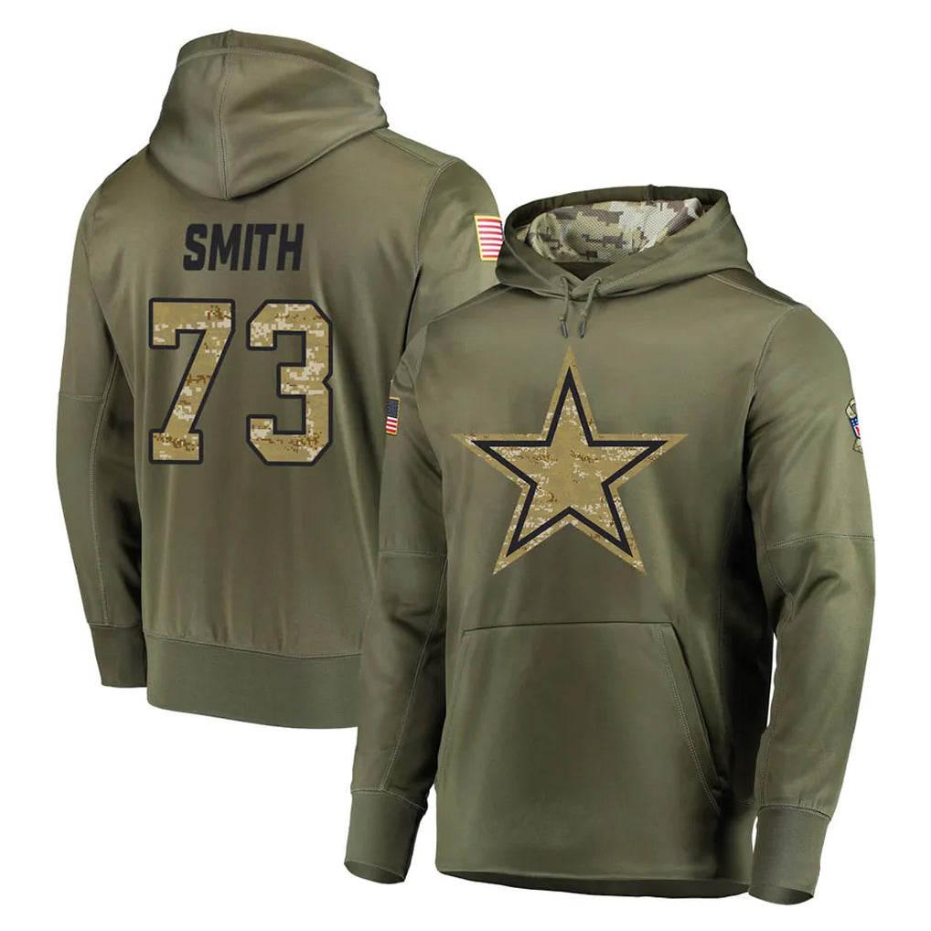 Tlead D.Cowboys #73 Tyler Smith Player Olive Salute to Service Pullover Hoodies Home Game Stitched Jerseys