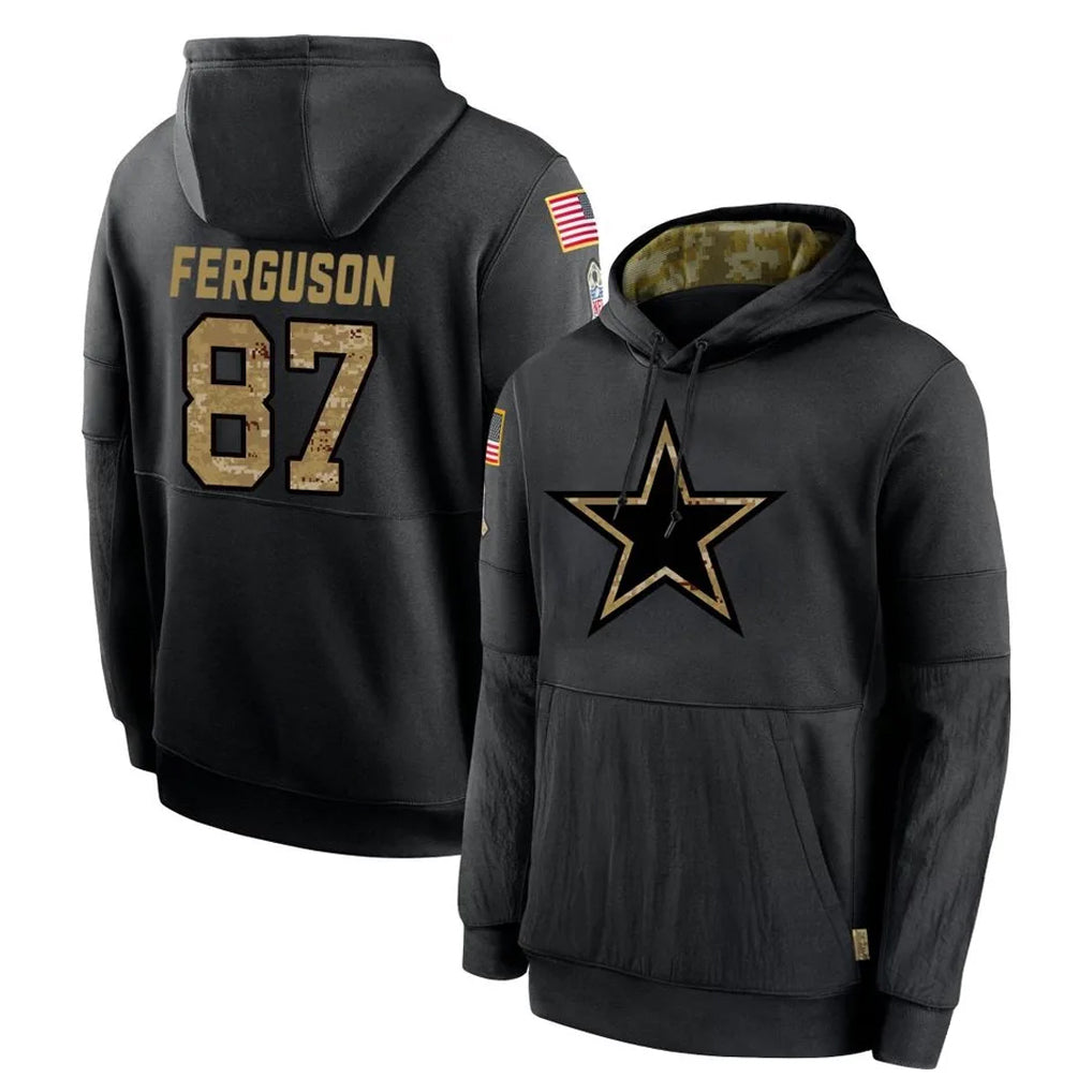 Tlead D.Cowboys #87 Jake Ferguson Player Black Salute to Service Pullover Hoodies Limited Stitched Jerseys