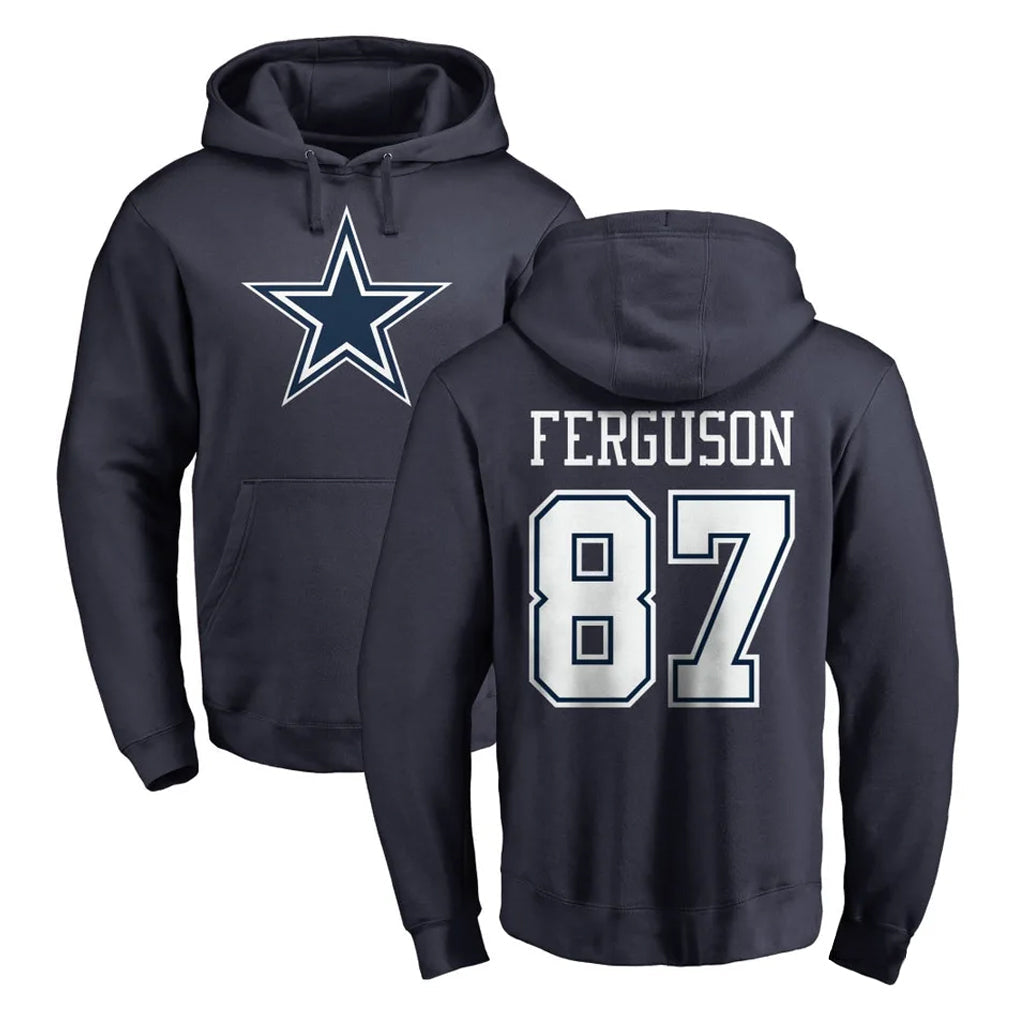 Tlead D.Cowboys #87 Jake Ferguson Player Navy Pullover Hoodies Limited Stitched Jerseys