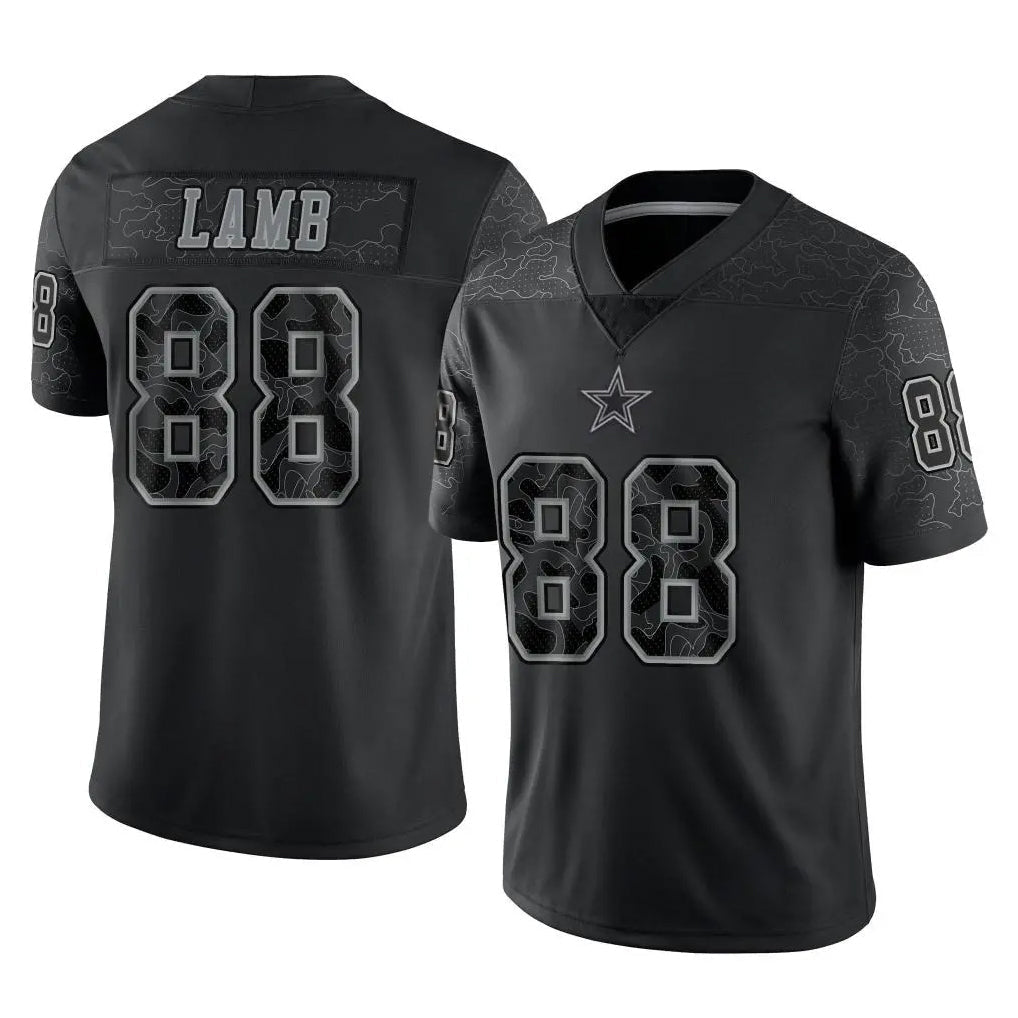 Tlead D.Cowboys #88 CeeDee Lamb Player Black Limited Reflective Home Game Stitched Jerseys