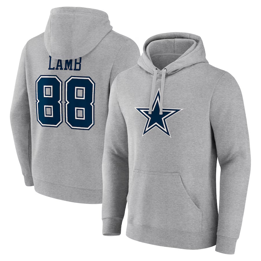 Tlead D.Cowboys #88 CeeDee Lamb Player Gray Icon Pullover Hoodie Game Stitched Jerseys