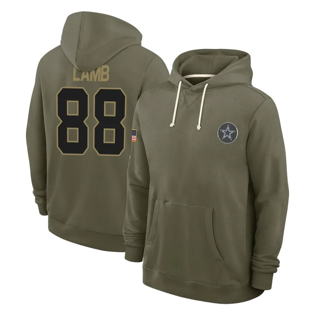 Tlead D.Cowboys #88 CeeDee Lamb Player Olive Salute to Service Pullover Hoodies Limited Stitched Jerseys