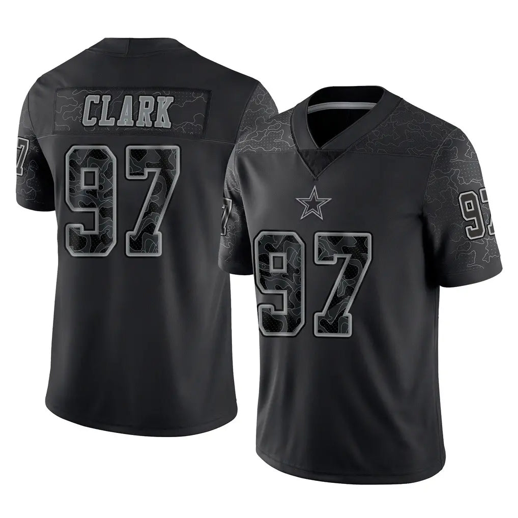 Tlead D.Cowboys #97 Kenny Clark Player Black Limited Reflective Home Game Stitched Jerseys