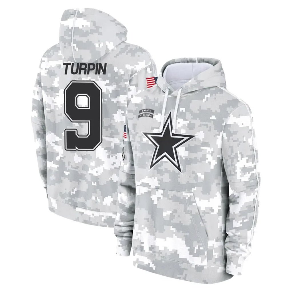 Tlead D.Cowboys #9 KaVontae Turpin Player Arctic Camo Salute to Service Hoodies Limited Game Stitched Jerseys