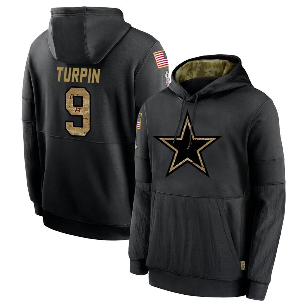 Tlead D.Cowboys #9 KaVontae Turpin Player Black Salute to Service Pullover Hoodies Limited Stitched Jerseys