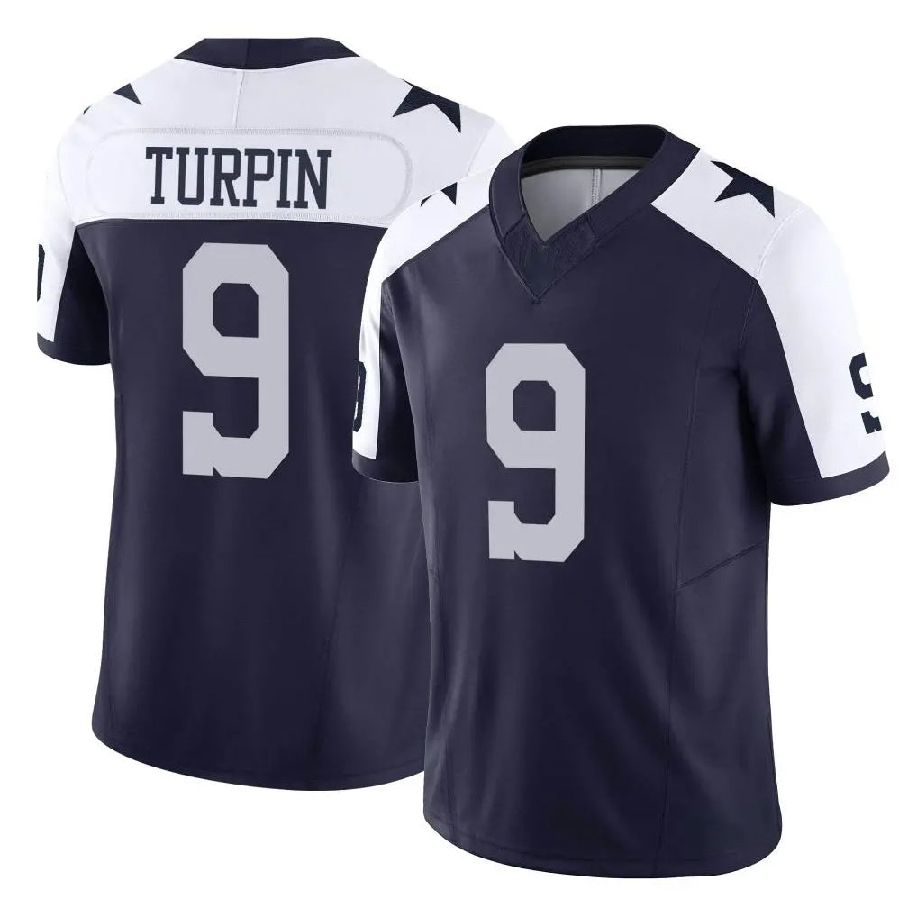 Tlead D.Cowboys #9 KaVontae Turpin Player Navy-White Limited Alternate Vapor F.U.S.E. Home Game Stitched Jerseys